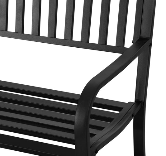 50ft Outdoor Bench Seat, Patio Bench With Slatted Seat, Metal Porch Bench, With 2 Person Design, For Poolside, Lawn, Black