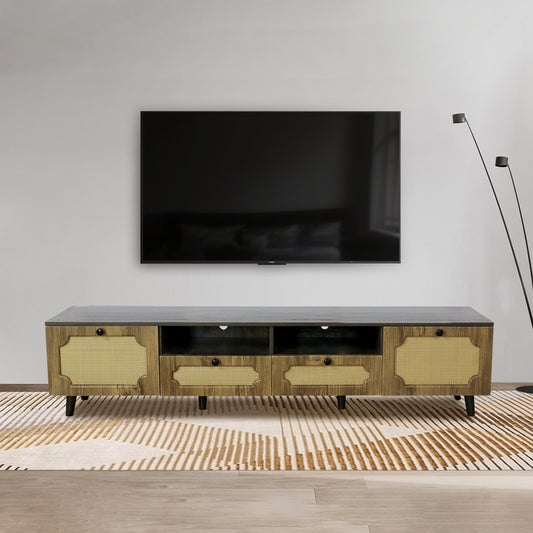 TV Station, TV Room, Entertainment Center, Can Accommodate 65 Inch TV, UV Open Drawers, Solid Wood Legs, Can Be Placed In Living Room, Bedroom, TV Cabinet Rattan Weaving
