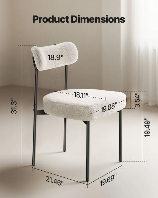 Set Of 2 Boucle Dining Chairs Modern Kitchen Chair Curved Backrest Metal Legs