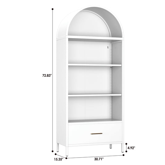 72.83inch H Metal Arched Bookshelf Cabinets,Arch Bookshelf With Drawer For Home Office, Assemble Require, White