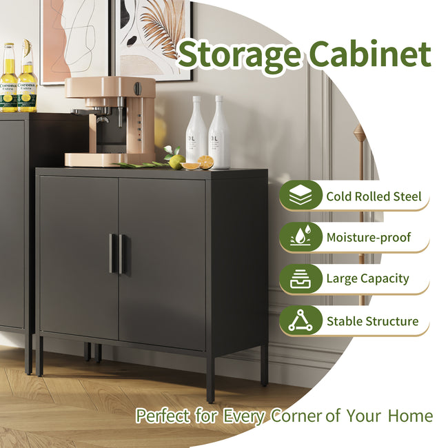 Metal Storage Cabinet With Doors And Adjustable Shelves, Steel Garage Storage Cabinet, Metal File Cabinet For Home Office School Gym, Black