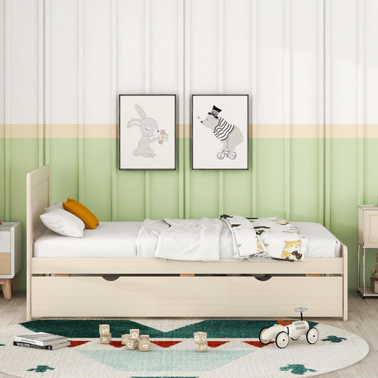 Modern Design Twin Size Platform Bed Frame With Trundle For White Washed Color