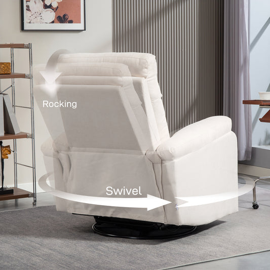 Recliner Chair, Wide Swivel Rocker Chair, Overstuffed Single Sofa With Pocket Spring, Footrest, Quick Assembly, Cream