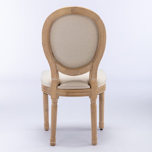French Style Solid Wood Antique Linen Fabric Dining Chair, Set Of 2