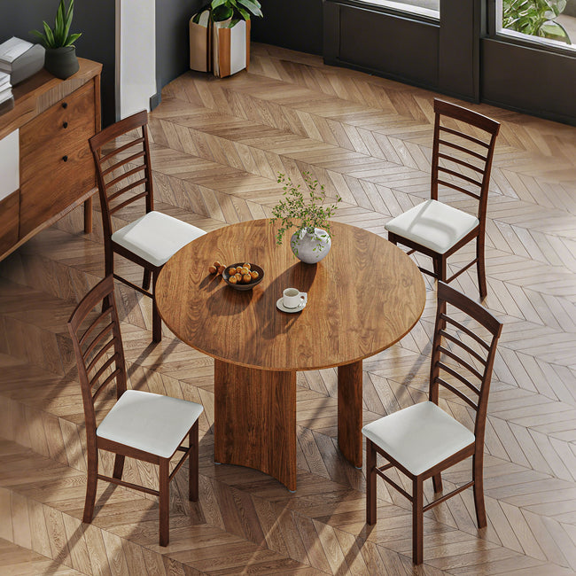 Wooden Dining Chairs Set Of 4, Farmhouse Upholstered Kitchen Chairs With Rubber Wood Frame, Dark Brown And Beige