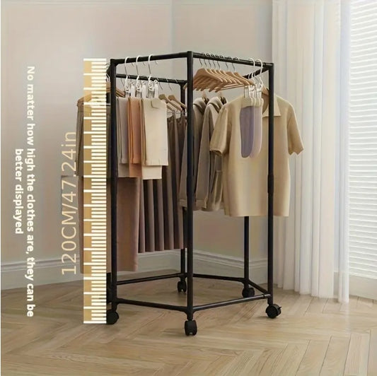 Space-Saving Hexagonal Clothes Drying Rack - Sturdy Metal Floor Standing Coat Rack With Multiple Rods, Suitable For Bedroom, Dormitory, And Balcony, Holds Multiple Garments, Dorm Room Furniture