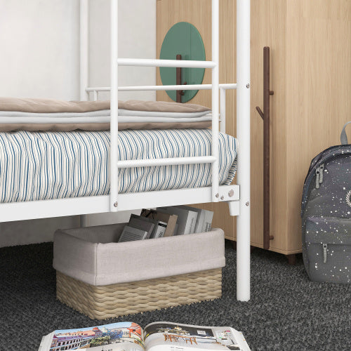 Twin-Over-Twin Bunk Bed With Metal Frame And Ladder, Space-Saving Design,White