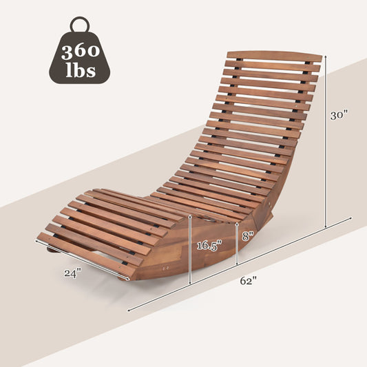 Outdoor Acacia Wood Rocking Chair With Widened Slatted Seat And High Back