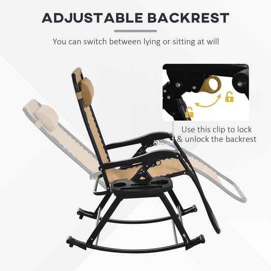 Ergonomic Recline Beige Zero Gravity Rocker With Headrest, Tray Phone Holder
