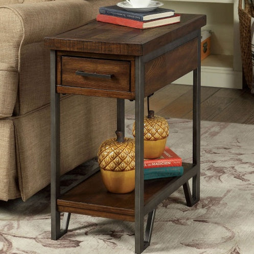 Modern Rustic Design 1pc Side Table Nightstand Multi-Colored Panels Oak Finish USB Outlet Sofa Side Table Home Furniture