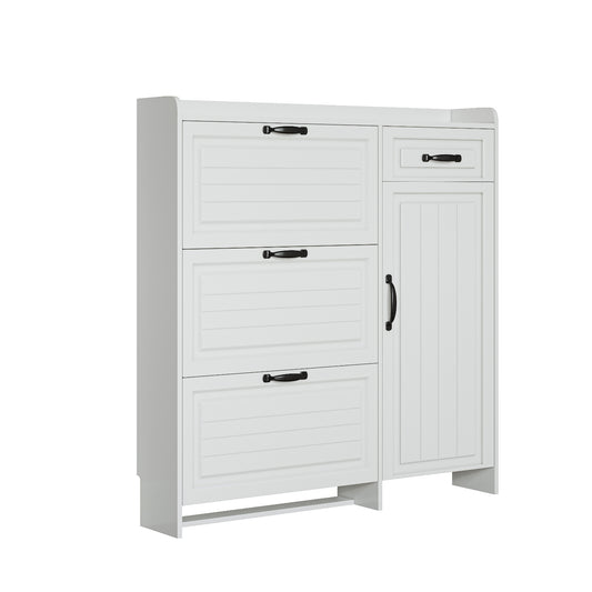 White Color Shoe Cabinet With 4 Doors 1 Drawers,PVC Door With Shape ,large Space For Storage