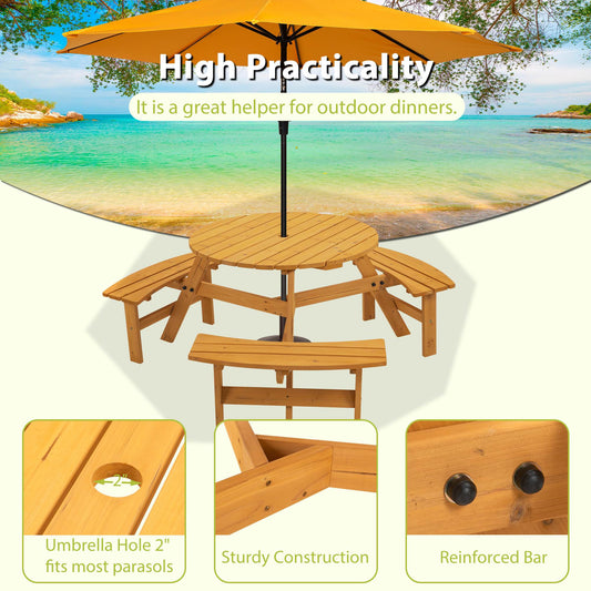 Circular Outdoor Wooden Picnic Table For Patio, Backyard, Garden, DIY