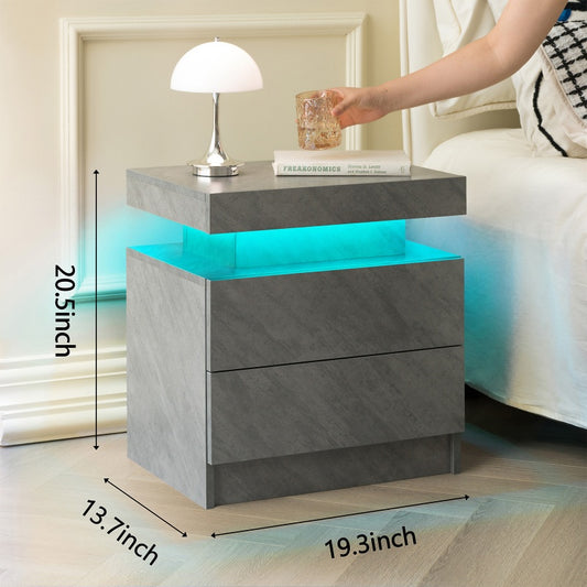 Nightstand LED Bedside Table Cabinet Lights Modern End Side With 2 Drawers For Bedroom ,Deep Gray-Prohibited From Selling On The Wayfair Platform