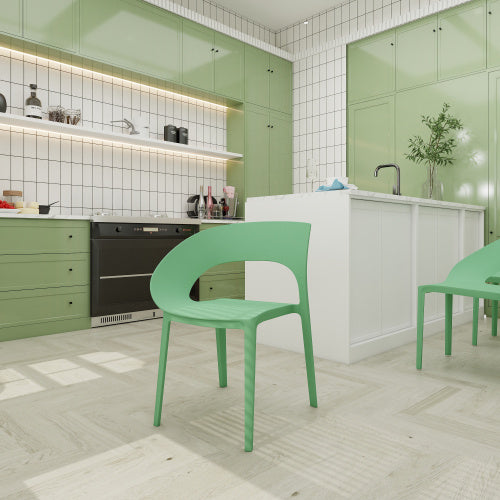 Haze Green Polypropylene Single Side Chair One Piece Design For Indoor & Outdoor Use,suitable For Living Rooms, Dining Rooms, Gardens, Terraces And Other Scenarios