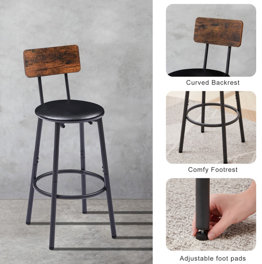 Bar Table Set With 2 Stools, PU Soft Seat, Rustic Brown, 43.3L X 15.75W X 35H
