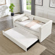 Twin Size Daybed, Upholstered Sofa Bed,The Bottom Pulls Out To Form A Bed ,Striped Corduroy Fabric- Beige 86x43.5x34