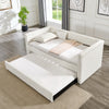 Twin Size Daybed, Upholstered Sofa Bed,The Bottom Pulls Out To Form A Bed ,Striped Corduroy Fabric- Beige 86x43.5x34