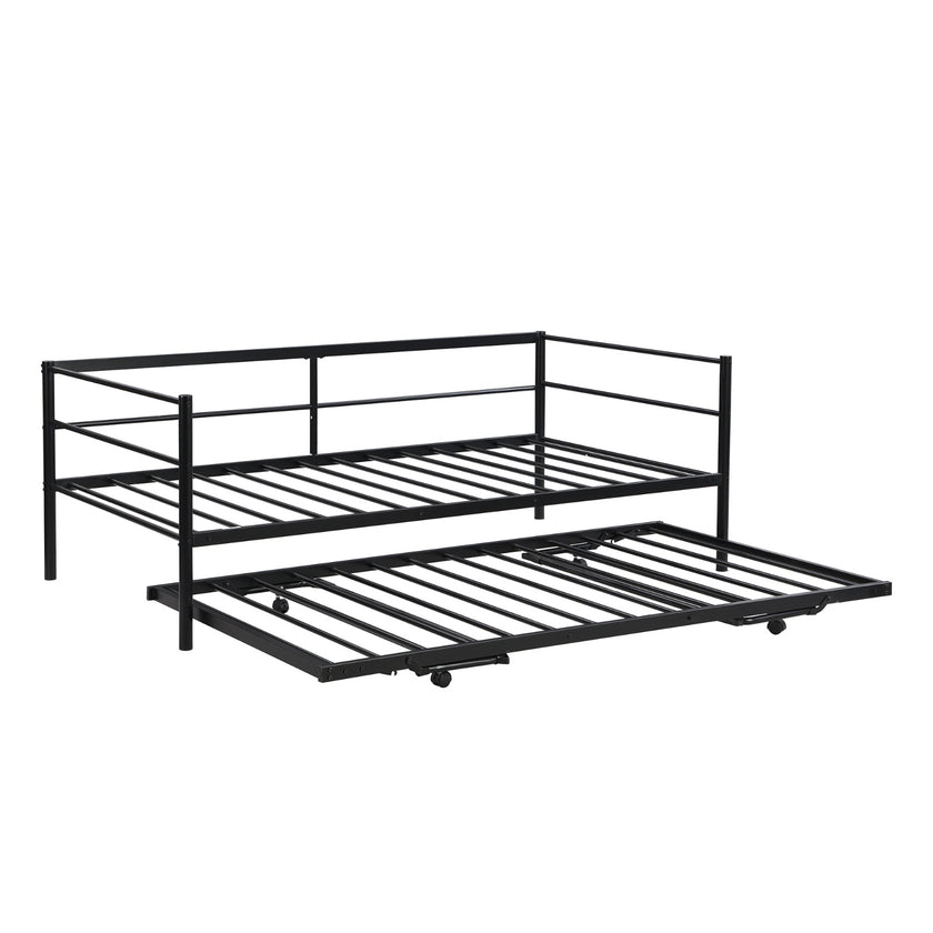 Twin Size Metal Daybed With Adjustable Trundle Up Trundle, Black