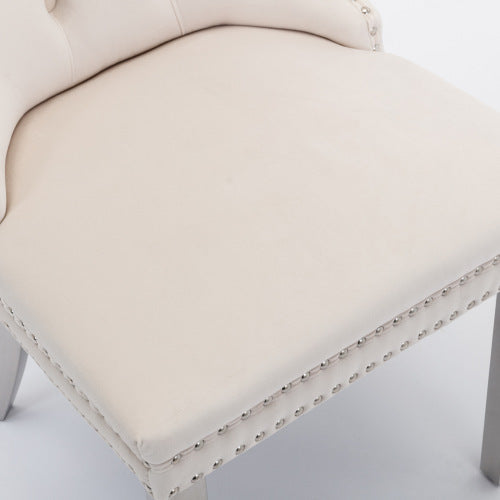 High-end Tufted Solid Wood Contemporary Velvet Upholstered Dining Chair With Chrome Stainless Steel Plating Legs,Nailhead Trim,Set Of 2