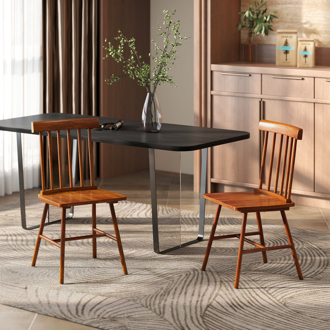 Dining Chairs Set Of 2, Farmhouse Wood Kitchen Chairs With Rubber Wood Frame, Spindle Back For Dining Room, Light Brown
