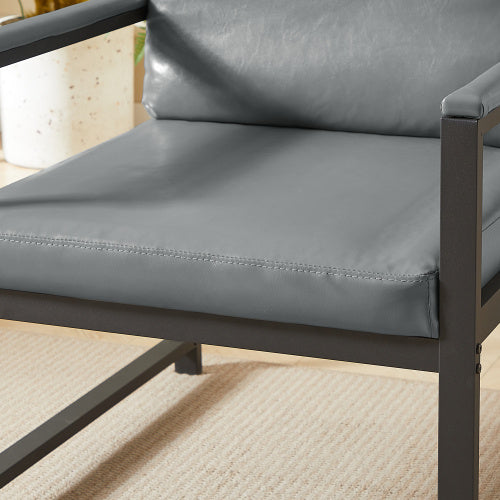 PVC Artificial Leather Armchair, Retro Leisure Accent Chair With Extra Soft Padded Cushion, Metal Armrests, Modern Reading Arm Chair With Black Metal Frame For Living RoomOfficeBedroomStudy, Gray