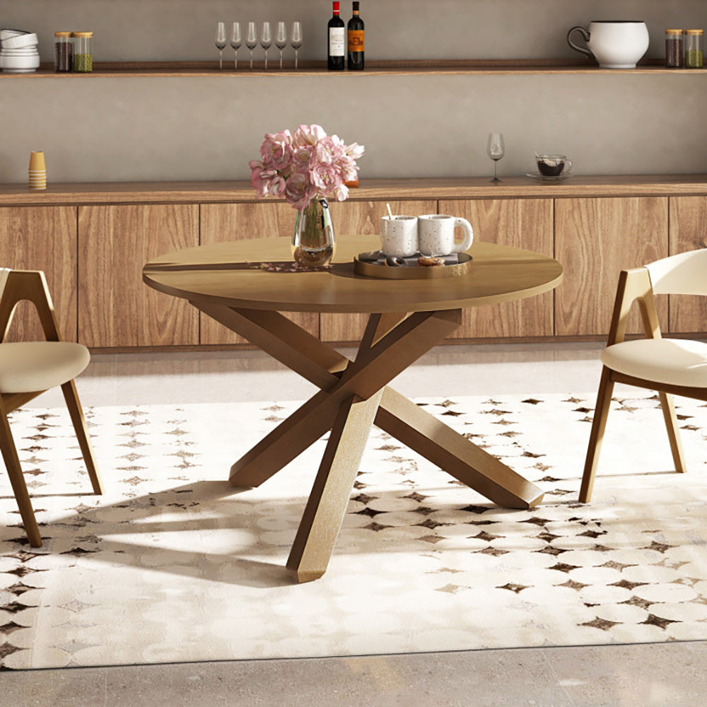 47 Inches Round Dining Table With Solid Acacia Wood Legs For 4-6 Person