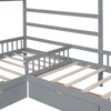 Twin Size House Platform Bed With Three Storage Drawers,Gray