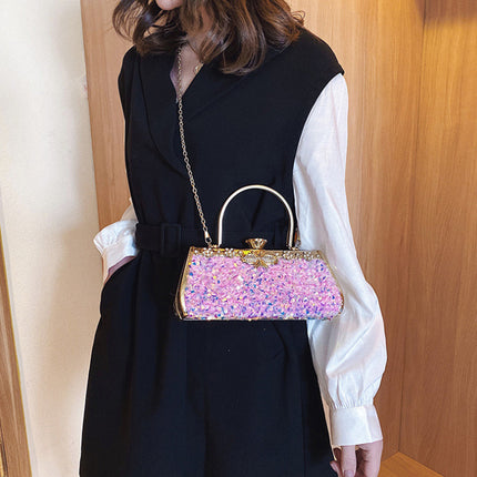 Metal Handbag With Diamond Banquet Clutch