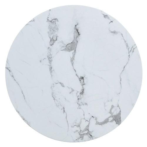 31.5 White Marble-Patterned MDF Round Coffee Table With Black Metal Legs.Adjustable Feet,Coffee Table,Round Table Design,MDF Material,White Marble Pattern