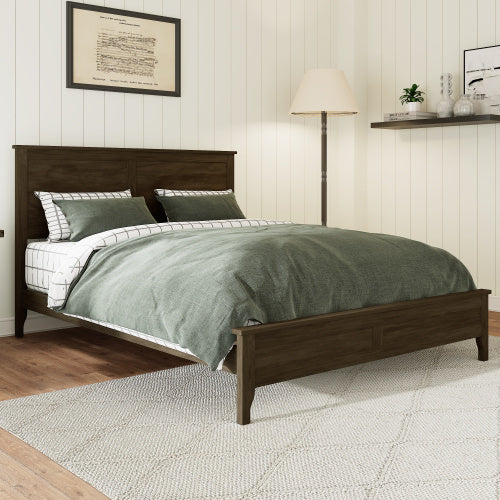 Modern Solid Wood King Size Platform Bed With Sturdy Wooden Slats Support,No Box Spring Needed, Espresso