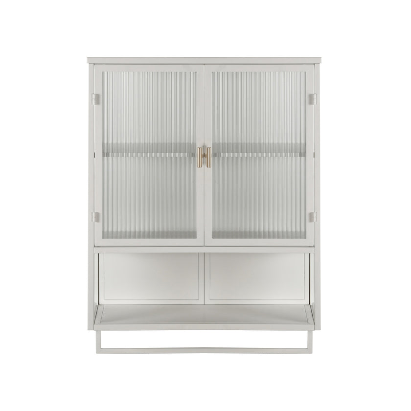 Modern Two-Door Wall Cabinet With Glass Doors And Open Shelf