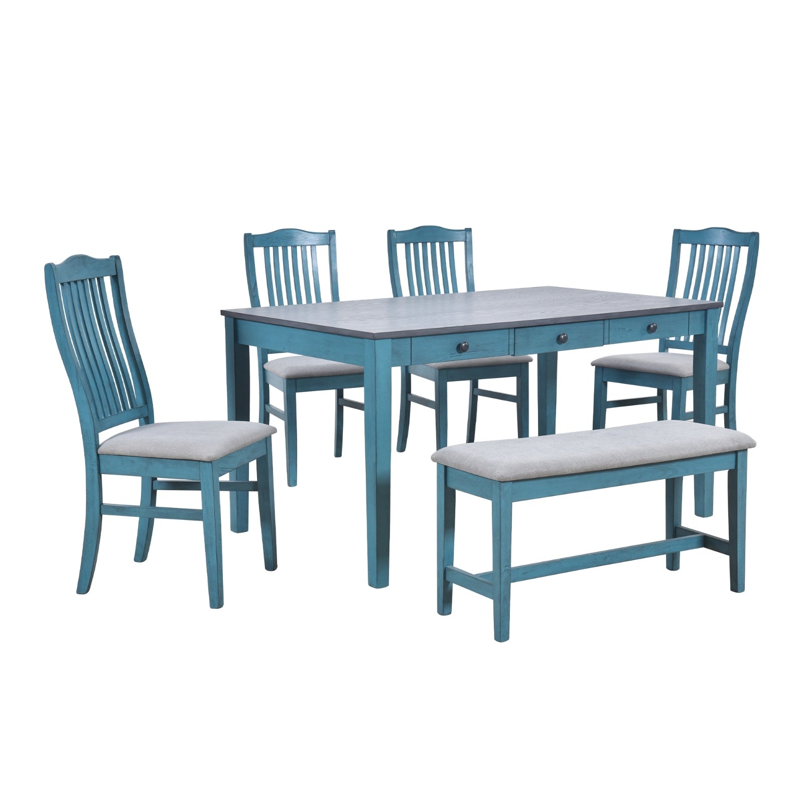 TOPMAX Mid-Century 6-Piece Dining Set With Drawer & Upholstered Chairs