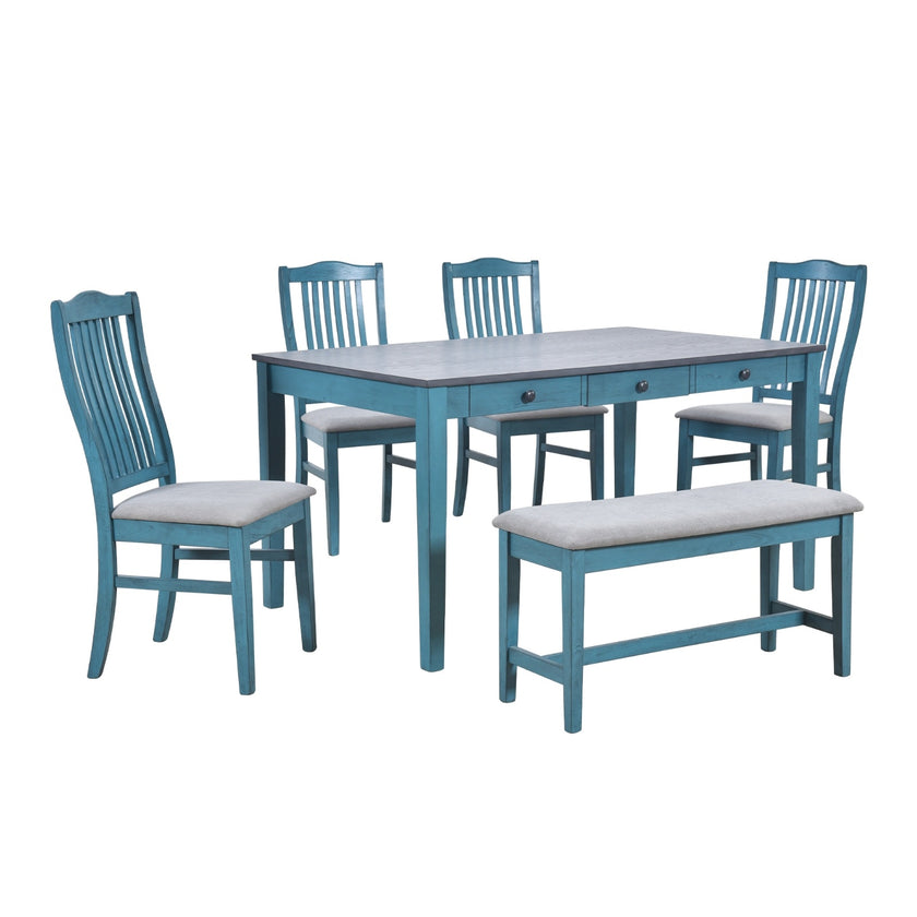 TOPMAX Mid-Century 6-Piece Dining Set With Drawer & Upholstered Chairs