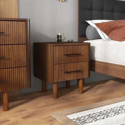 Logan Mid Century Modern Walnut Nightstand Bed Side Tables With 2 Drawers