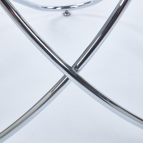 Dining Table With Chrome Metal Leg And Tempered Glass,Modern Space Saving Kitchen Table For Living Room,chrome Color Metal Legs