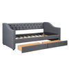 Twin Size Upholstered Daybed With 2 Drawers, Wood Slat Support, Gray