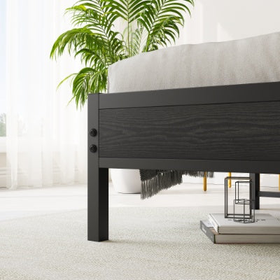 Full Size Bed Frame, Storage Headboard With Charging Station, Solid And Stable, No Box Spring Needed, Easy Assembly