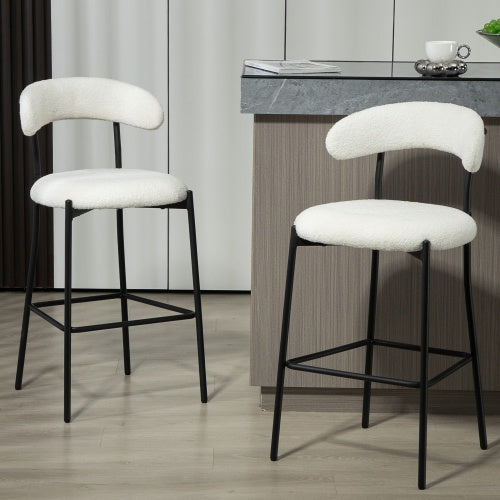 26 Counter Height Bar Stools Teddy Fabric Cover Kitchen Island Counter Bar Stool With Black Powder Coating Base And Footrest