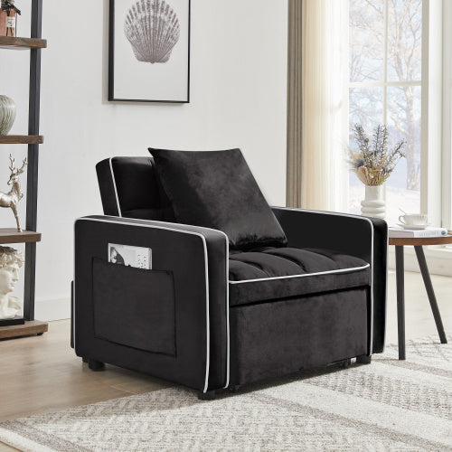 Three-in  One Sofa Bed Chair Folding Sofa Bed Adjustable Back Into A Sofa Recliner Single Bed  Modern Chair Bed Berth Black