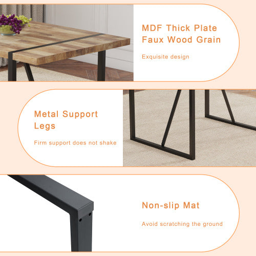 A Minimalist Retro Rectangular Dining Table With A Specially Textured Top And Black Metal Legs.Contemporary Minimalist MDF Wood Color Textured Tabletop.Able To Give People A Visual Beauty With Rules.