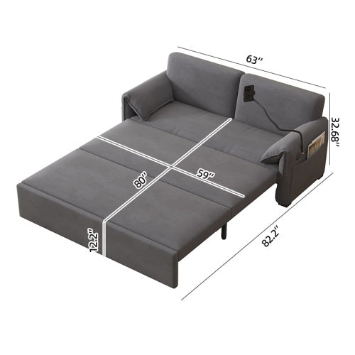 63-inch Large Folding Sofa Bed Velvet Multifunctional Double Sofa Bed, Three Modes Switch, Suitable For Sitting, Lying And Sleeping, Suitable For Living Room, Bedroom, Apartment, Office