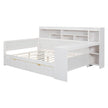 Wooden Full-size Sofa Bed With Storage Rack, Multifunctional Bed With Two Storage Drawers And Desk, Antique White
