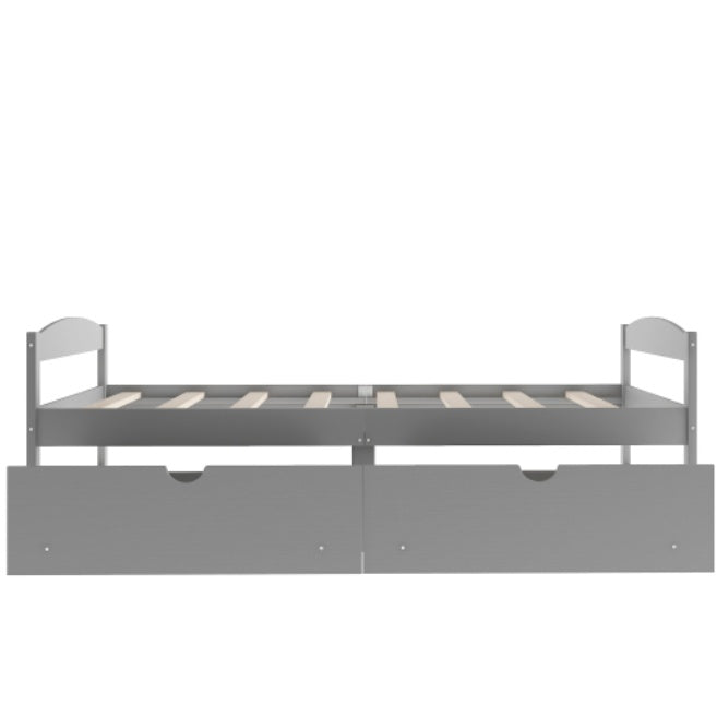 Twin Size Platform Bed, With Two Drawers, Gray