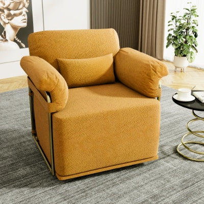 360 Degree Square Swivel Accent Sofa Chair,Fluffy Fabric Lounge Wide Upholstered Reading Chair With Gold Metal Legs, Comfortable Armchair For Living Room,Bedroom,Office