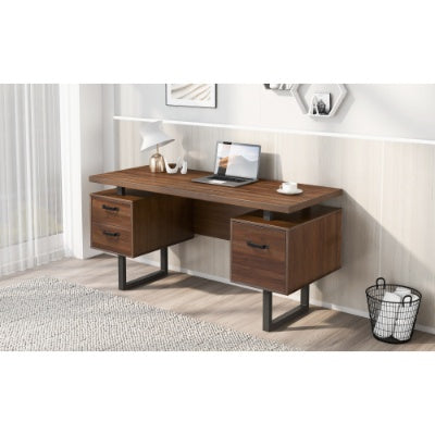 Home Office Computer Desk With Drawers Hanging Letter-size Files, 59 Inch Writing Study Table With Drawers