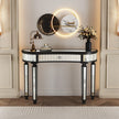 47 Half  Moon Mirrored Console Table With Fluted Glass  Crystal Knob Drawer  Silver Entryway Vanity Desk For BedroomDressing RoomGold Sliver