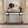 47 Half  Moon Mirrored Console Table With Fluted Glass  Crystal Knob Drawer  Silver Entryway Vanity Desk For BedroomDressing RoomGold Sliver