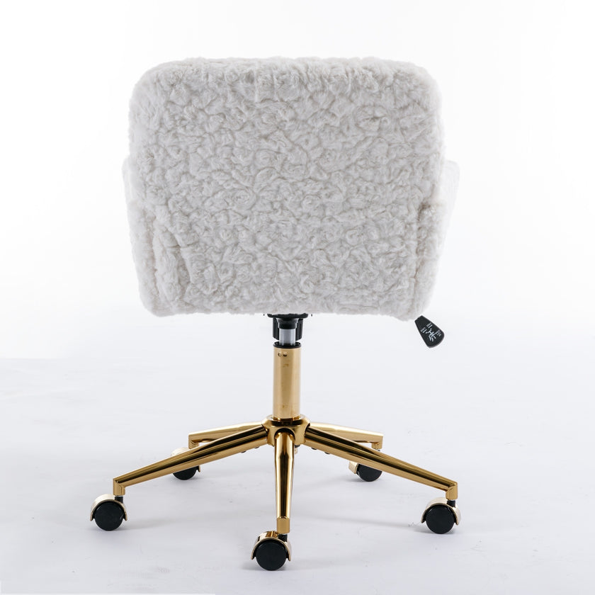 A&A Furniture Rabbit Hair Office Chair With Golden Base, Adjustable