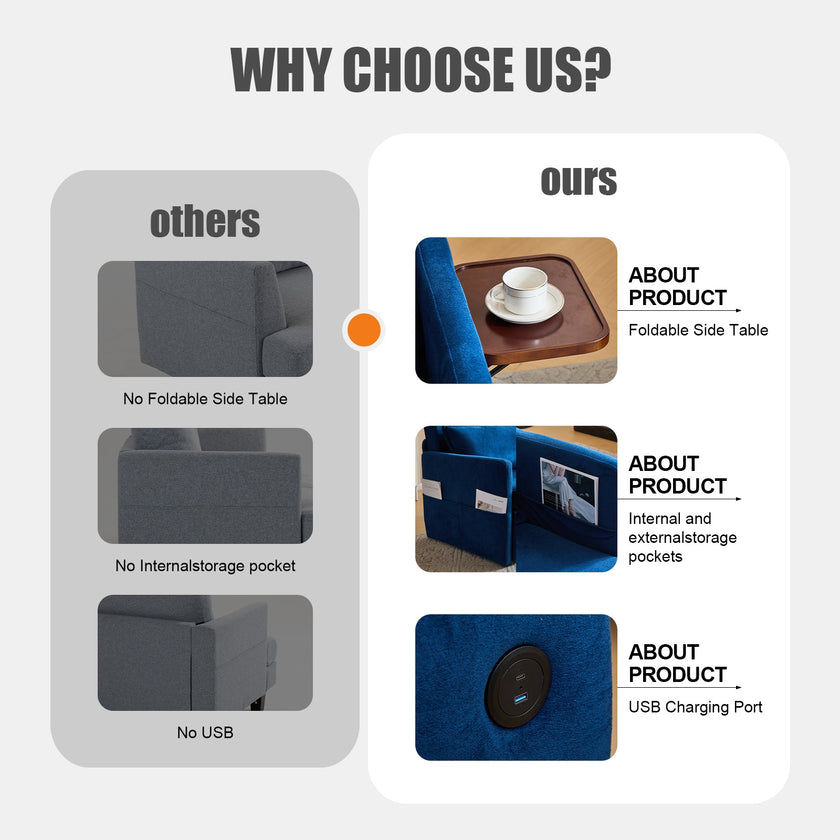 Adult Sleeper Chair Bed, 3-in-1 Convertible Sofa Chair Bed Pull-out Sofa Bed, Convenient Folding Tray Table With USB And Type-C Charging Ports For Living Room Cannot Be Sold On Temu