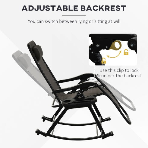 Relaxation Redefined  Grey Zero Gravity Rocker With Headrest, Tray  Phone Holder